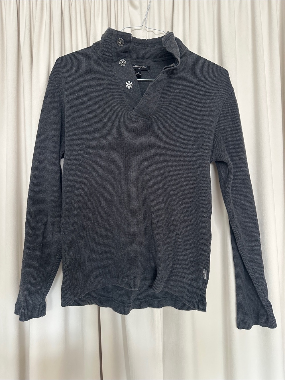 Banana Republic Charcoal Gray Waffle Knit Snap Neck Pullover Sweater S